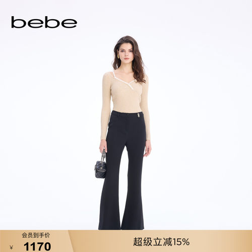 bebe2026春季新款女士通勤风黑色高腰修身微喇长裤111010