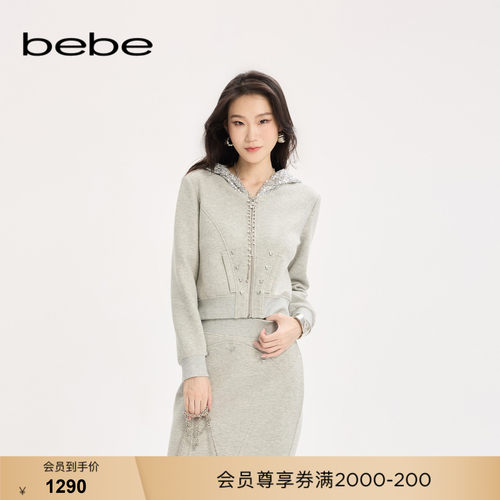 bebe女士蝴蝶结坠饰亮片帽子含棉休闲卫衣380101