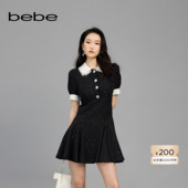 bebe春夏女士优雅撞色娃娃领亮片装 饰花呢连衣裙150004