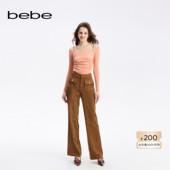 311019 女士灯芯绒金属扣缀饰微喇长裤 可露丽 bebe秋季
