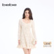 bebe2026春季 新款 女士千金玛德琳蕾丝荷叶边裙摆显瘦连衣裙150016