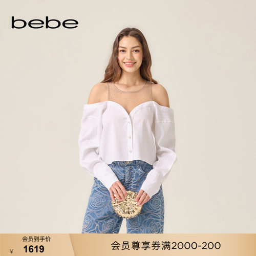 【Mai Davika同款】bebe2026夏季新款女士透视一字领衬衫260101