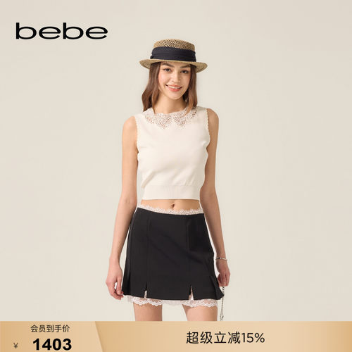 bebe2026夏季新款女士气质风领口镂空设计下摆收边针织背心230107
