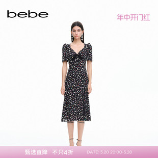 bebe2024夏季 延续 新款 女士薄款 碎花印花连衣裙250028 长款 经典