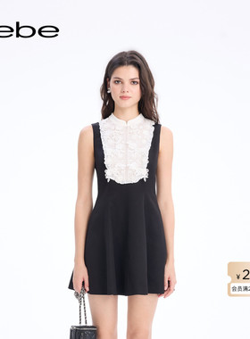 bebe2026春季新款女士绣花蕾丝收腰显瘦高质感千金风连衣裙150002