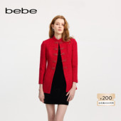 bebe冬季 新年臻选新中式 女士含羊毛红色立领夹克外套440305