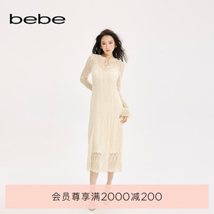 女士蕾丝花纹喇叭袖 新款 波嬉风 针织连衣裙230919 bebe2025夏季