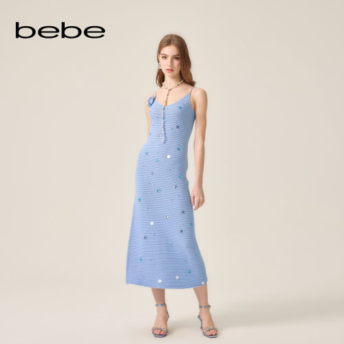 【Mim同款】bebe2026夏季新款女士千金风含棉带胸花连衣裙230911