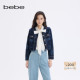 bebe2025秋季 新款 女士气质风圆领单排扣复古牛仔短外套340301