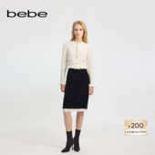 bebe冬季 系列女士气质优雅蕾丝直筒裙型丝绒半身裙420102