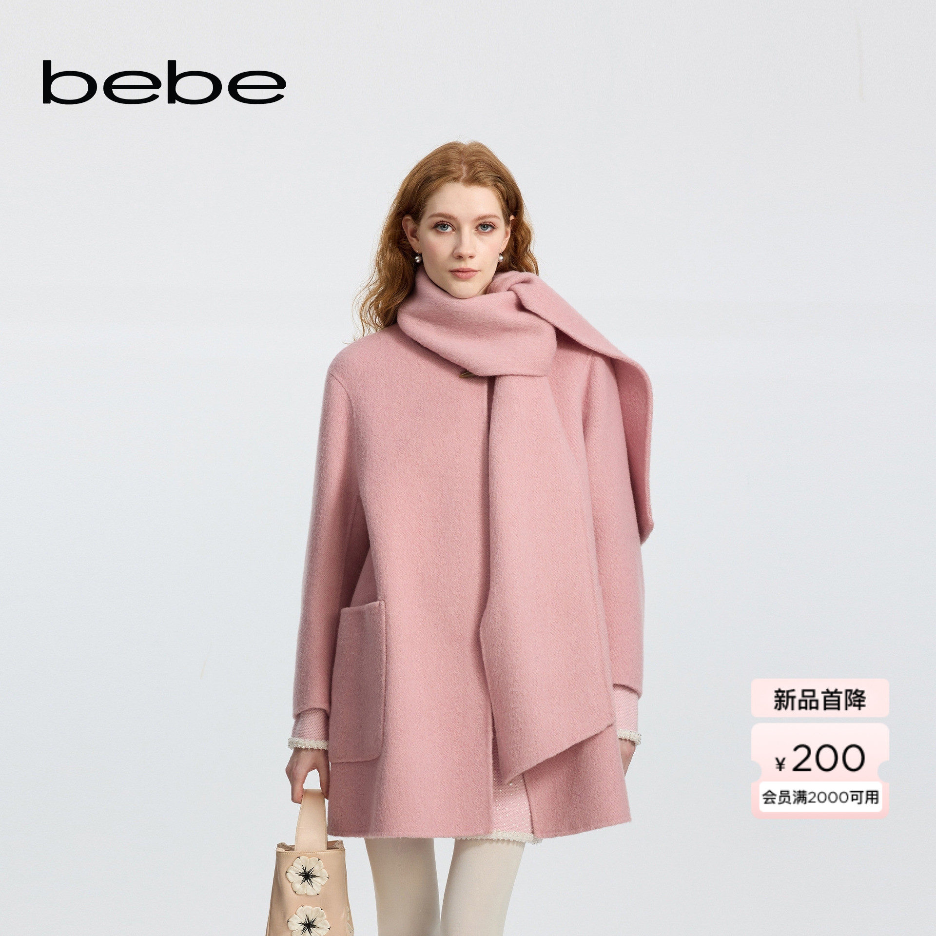 bebe冬季新款大衣围巾套装