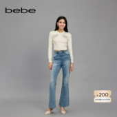牛仔裤 bebe春夏女士金属LOGO链条修身 喇叭长款 111002