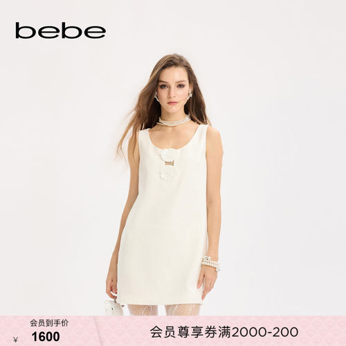 bebe女士轻奢小香风手工立体珠片花装饰连衣裙350020