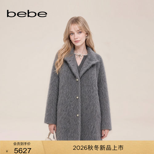 bebe2026冬季新款女士千金风羊毛羊绒混纺宽松长毛大衣472201