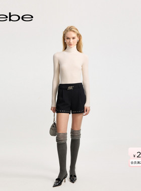 bebe冬季系列女士气质百搭时尚俏皮配腰带脚口花边短裤411501