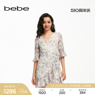 bebe2024夏季 蕾丝V领茶歇连衣裙250002 女士薄款 新款