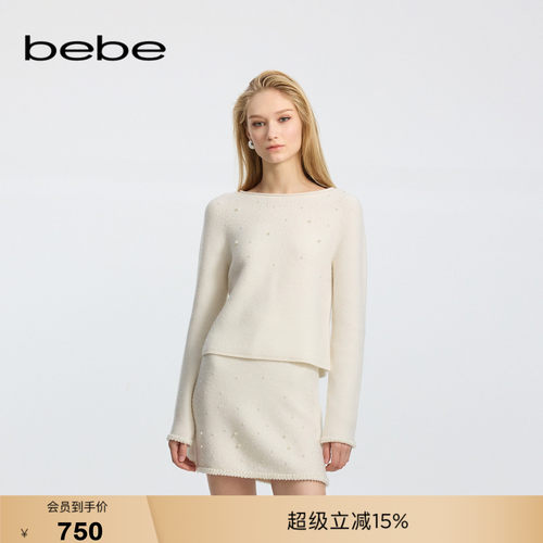bebe冬季新款花边套头针织上衣