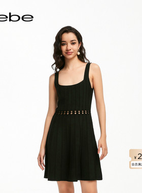 bebe夏季系列女士气质镂空短款无袖针织连衣裙250022