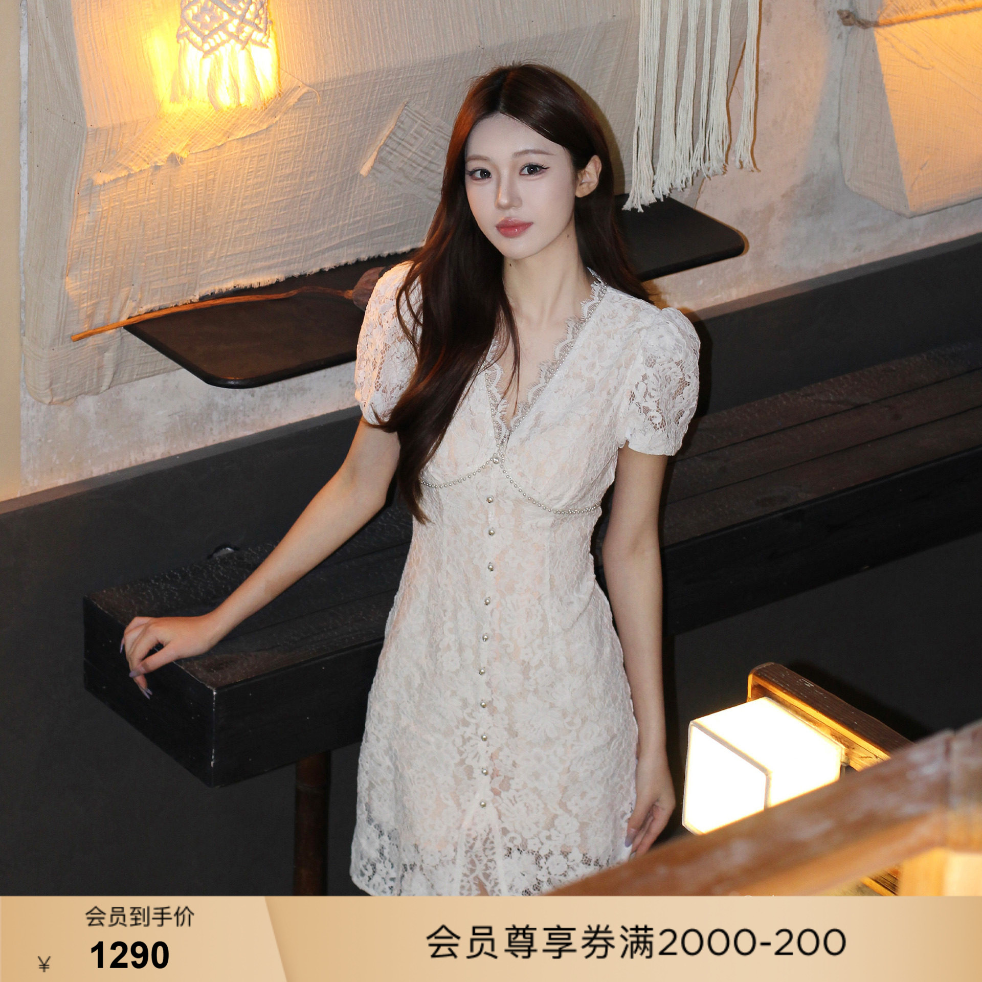 【博主同款】bebe2026夏季新款女士含棉千金风蕾丝连衣裙250002图片