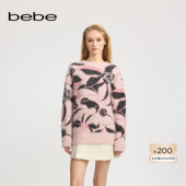 bebe冬季 女士含羊驼毛时尚 宽松提花组织花朵图案针织上衣430505