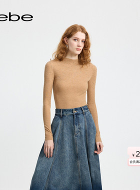 bebe冬季女士含羊毛羊绒半高领打底衫针织上衣430516