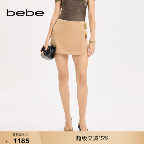 bebe女士时尚百搭轻奢A字立体花装饰裙裤311504
