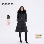 bebe2025秋冬新款 女士通勤风狐狸毛毛领束带沙漏长款 羽绒服403103