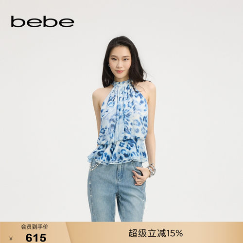 bebe夏季新款印花雪纺梭织小衫
