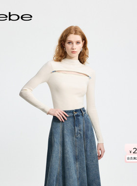 bebe冬季系列女士时尚简约含羊毛打底衫拉链高领针织上衣430506