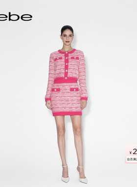 bebe冬季小香风花纱短款针织半身裙420209