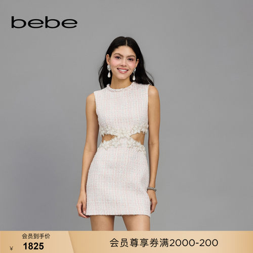 bebe春季新款镂空花呢连衣裙