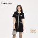 女士圆领织带设计垂坠感褶袖 bebe2025秋季 新款 针织连衣裙330911