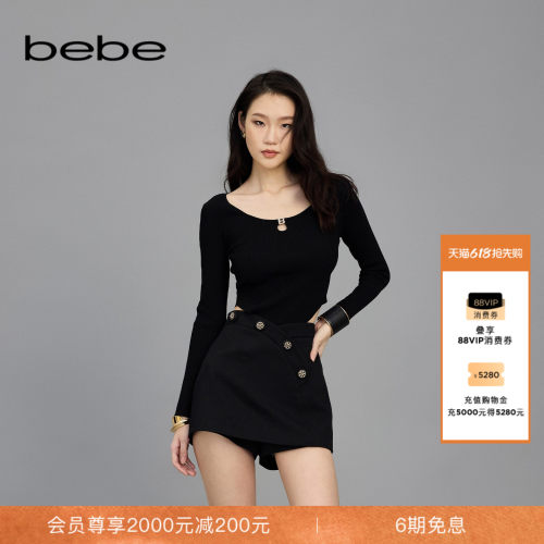 bebe春季新款U领长袖针织上衣