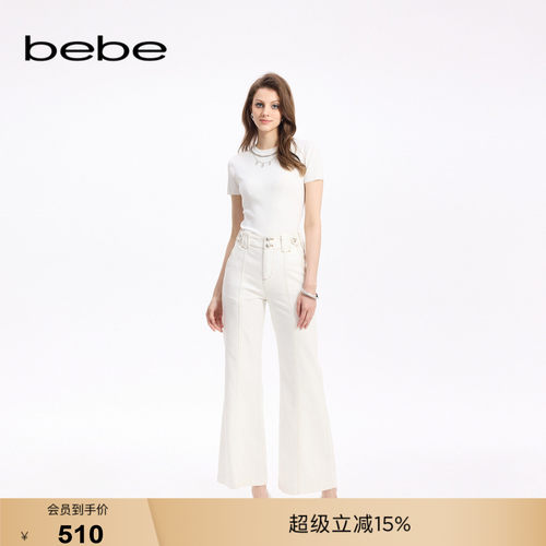 bebe秋季新款阔腿长款牛仔裤
