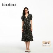 bebe夏季 系列V领中长款 碎花印花连衣裙250013
