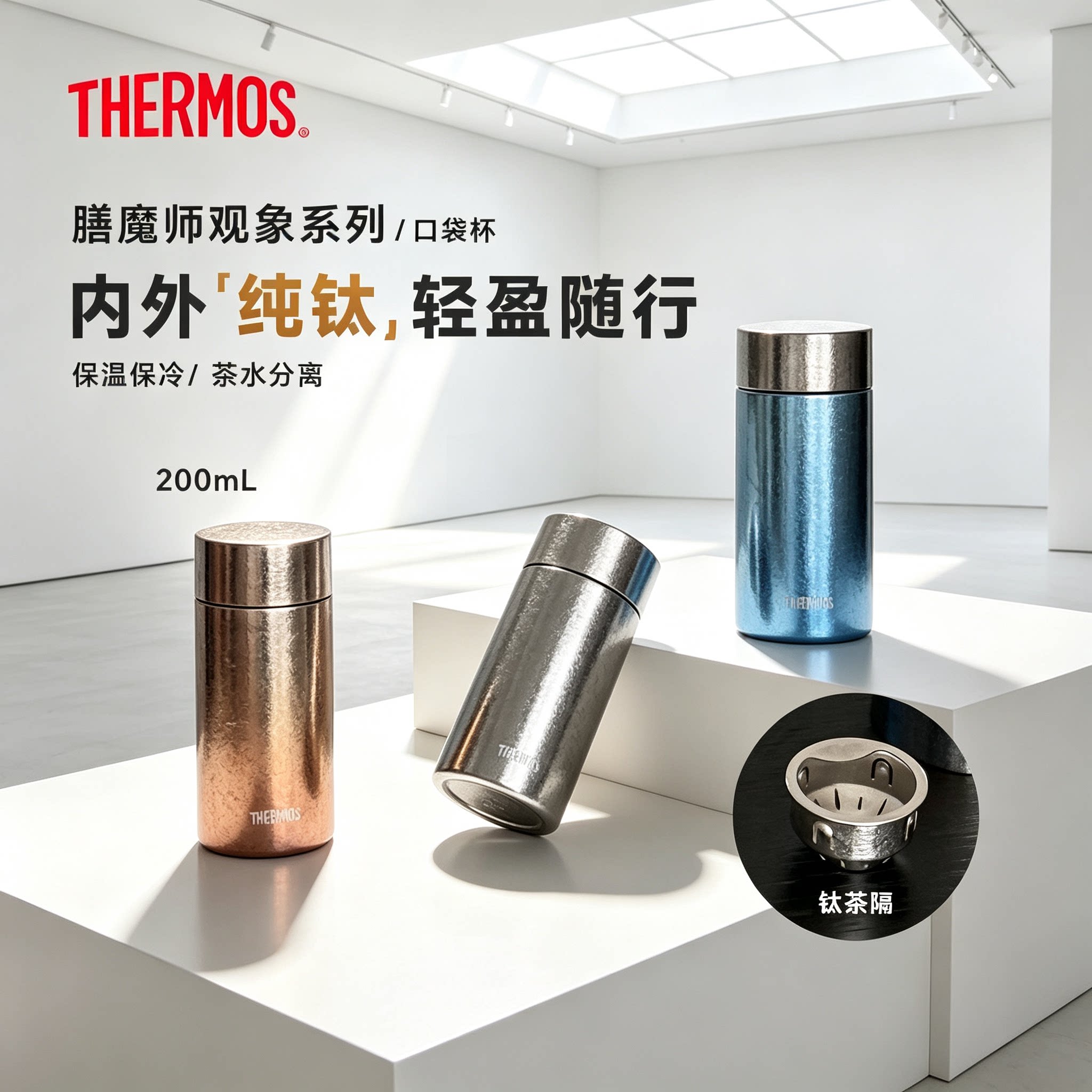送礼 团购膳魔师钛杯纯钛保温杯口袋杯小巧随行迷你茶杯TCOT-200T