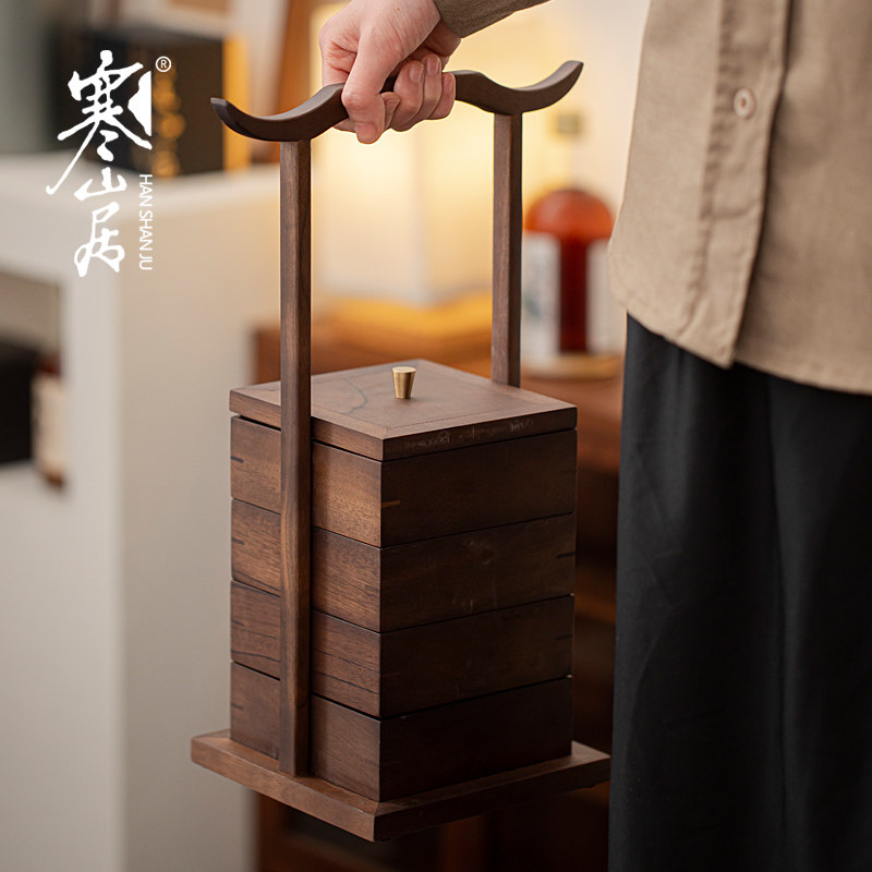 胡桃木茶点提盒实木精致家用干果零食四方盒中式复古多层提篮木盒,餐饮具,茶道/零配,淘宝优惠券,粉丝福利购,淘宝优惠卷