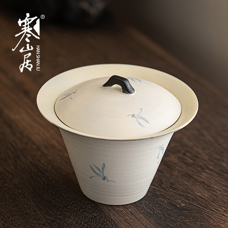 寒山居盖碗粉引陶瓷纯手绘不烫手