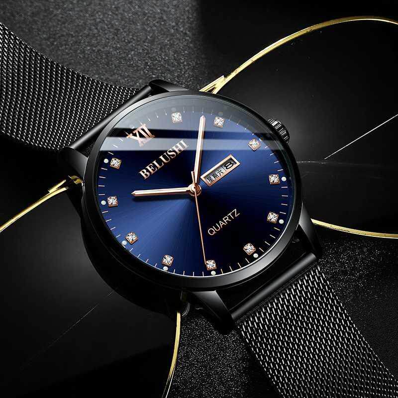 夜光防水潮牌手链手表石英表士手链手表钻石面2019新款贝罗仕男w