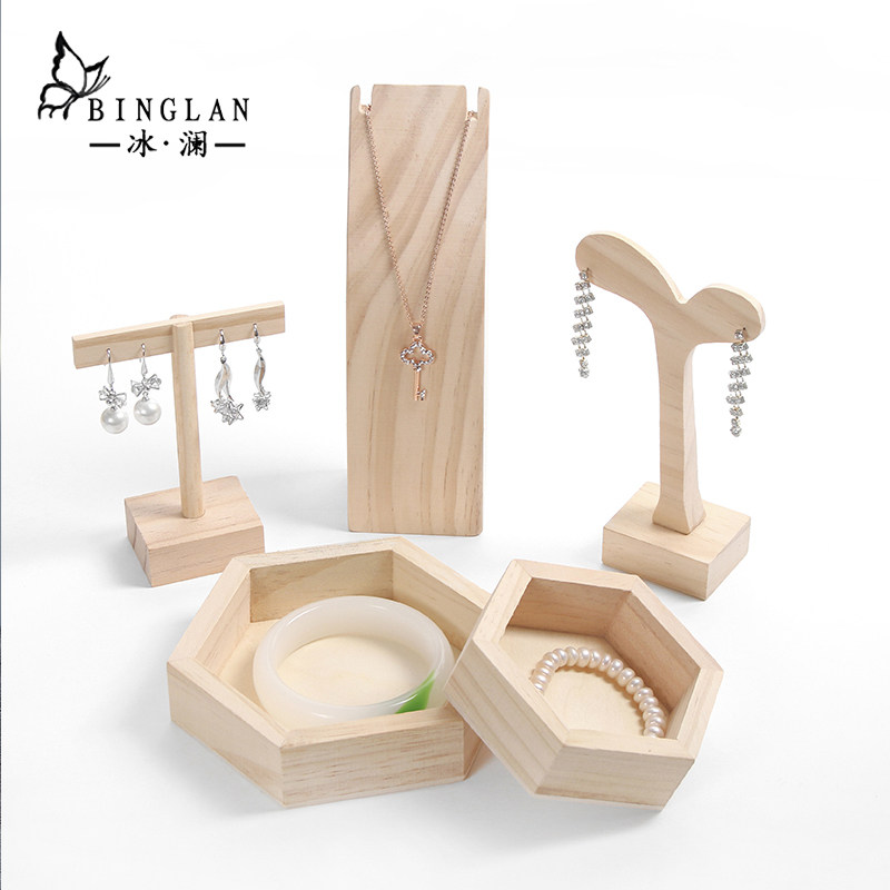 冰澜原木六角首饰串珠盘创意实木项链手链饰品收纳盒手串展示道具