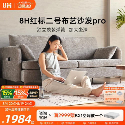 8H 新款布艺沙发客厅直排现代简约独立袋弹簧三人位可拆洗沙发