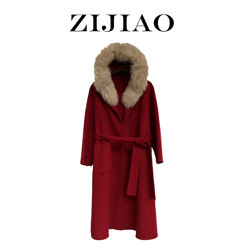 【呼呼专享】  1狐狸毛领长款双面呢外套  NJPC-3K52