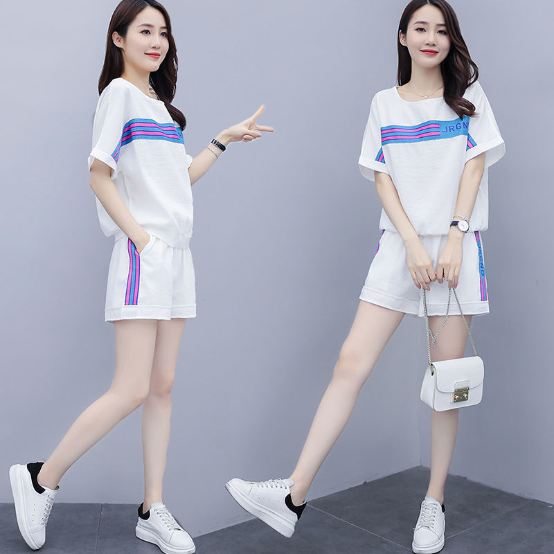 Large size women's short sleeve shorts casual sportswear two piece suit with loose and foreign style and fashionable temperament in new summer