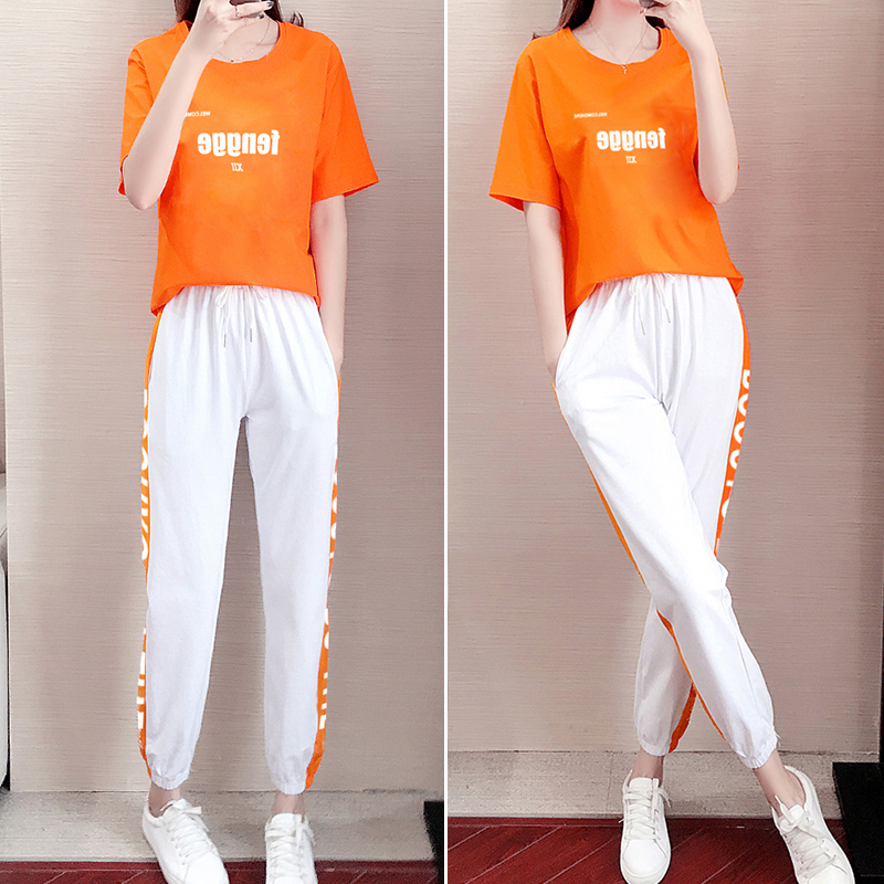 Pure fashionable loose casual suit summer new super fire short sleeve round neck Korean sportswear two piece set