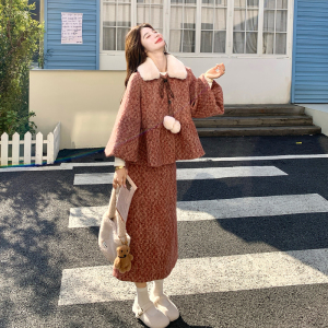 法式复古毛呢套装女2025冬季新款设计感翻领保暖淑女风时尚套装图片