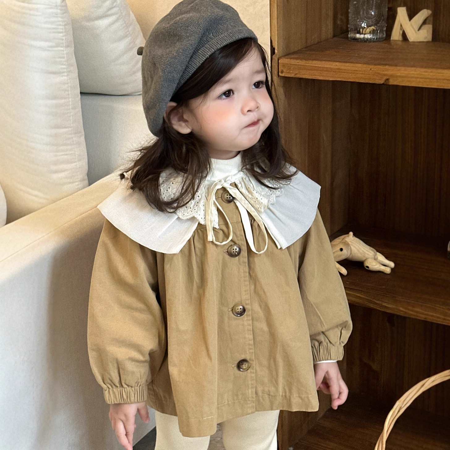 寻千衣韩版童装新款儿童服装2025秋冬新品女童风衣加厚打底裤套装