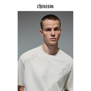 速干半袖 CHINISM 简约白色凉感抗菌男士 T恤男夏季 花卉刺绣短袖