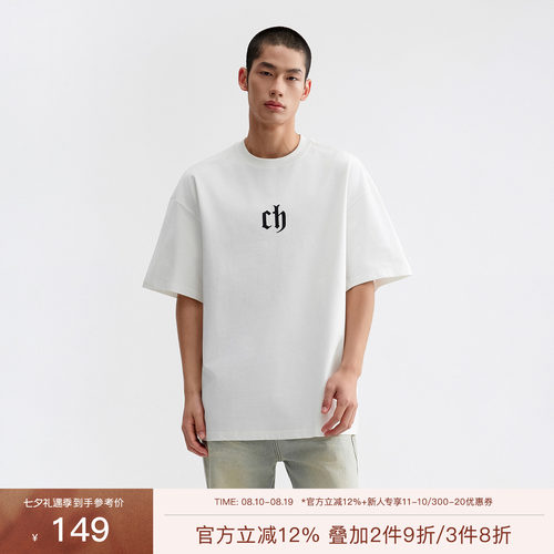 CHINISMCH刺绣美式短袖T恤男