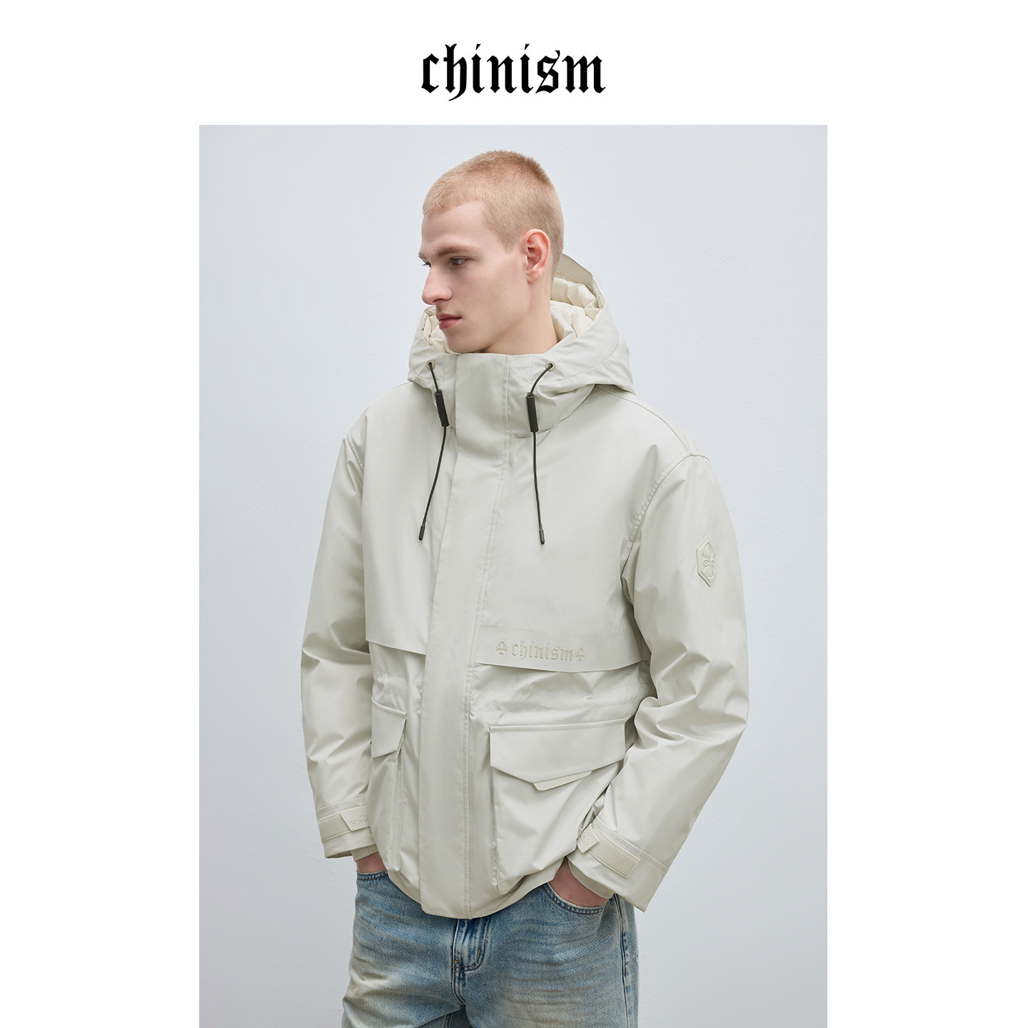 CHINISM丨鹅绒三防羽绒服男冬季中长款加厚连帽外套/CXHB44D4068