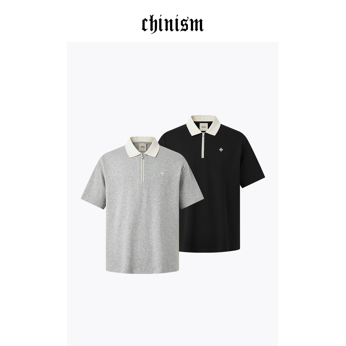 CHINISM丨半拉链短袖polo衫男夏季新款刺绣撞色翻领半袖上衣